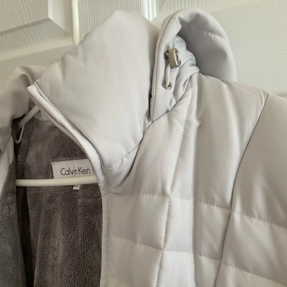 NWOT-Calvin Klein Gray Quilted Puffer Jacket High Collar - Picture 5 of 12